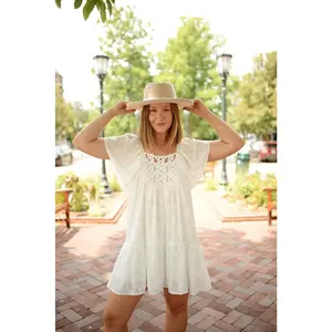 Abigail Crochet Lace Butterfly Sleeve Knee Length Dress