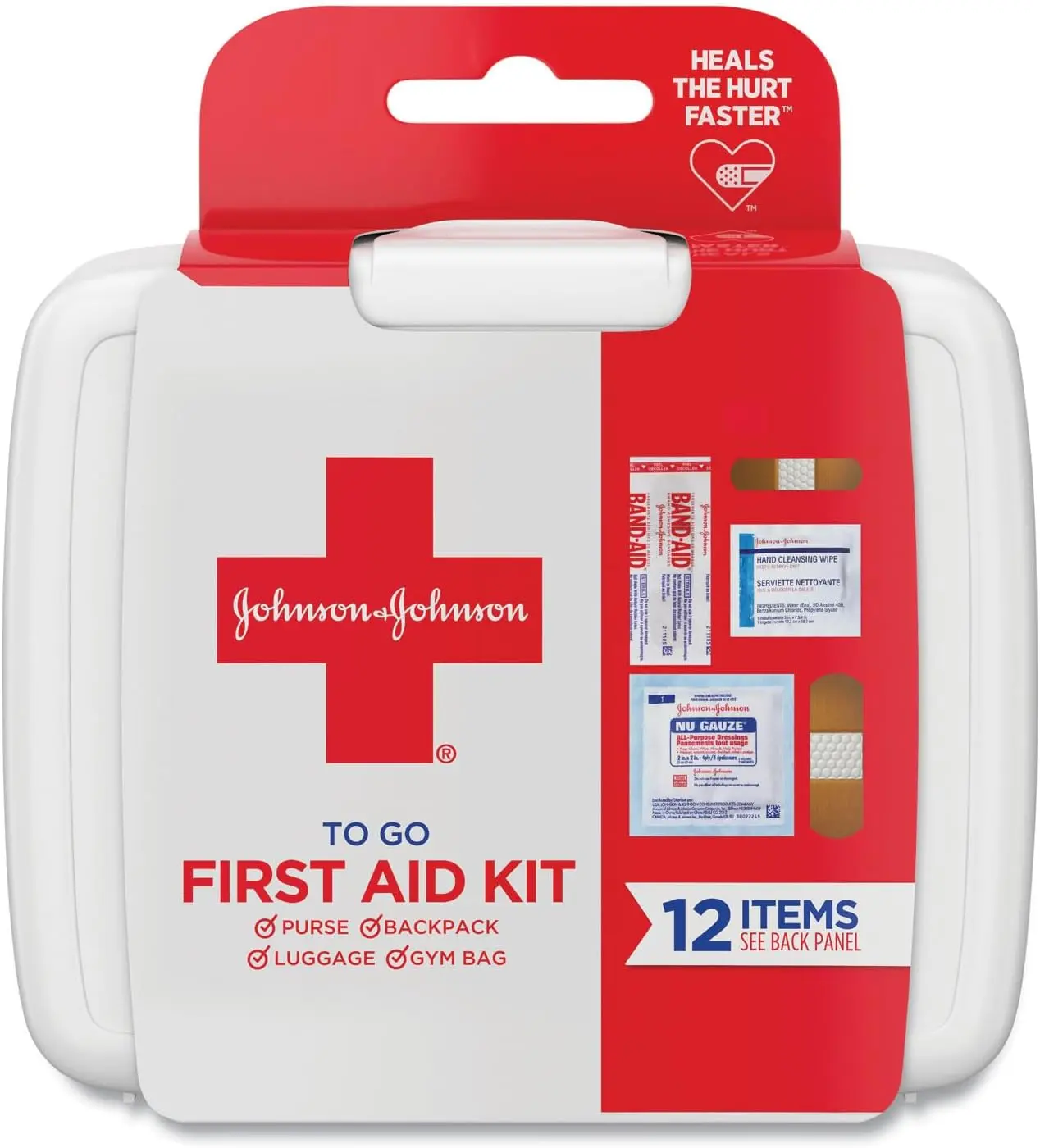 Johnson & Johnson 12-Piece First Aid Emergency Kit - Portable Travel-Friendly Mini Kit for On-Go Use, Travel Friendly Kit