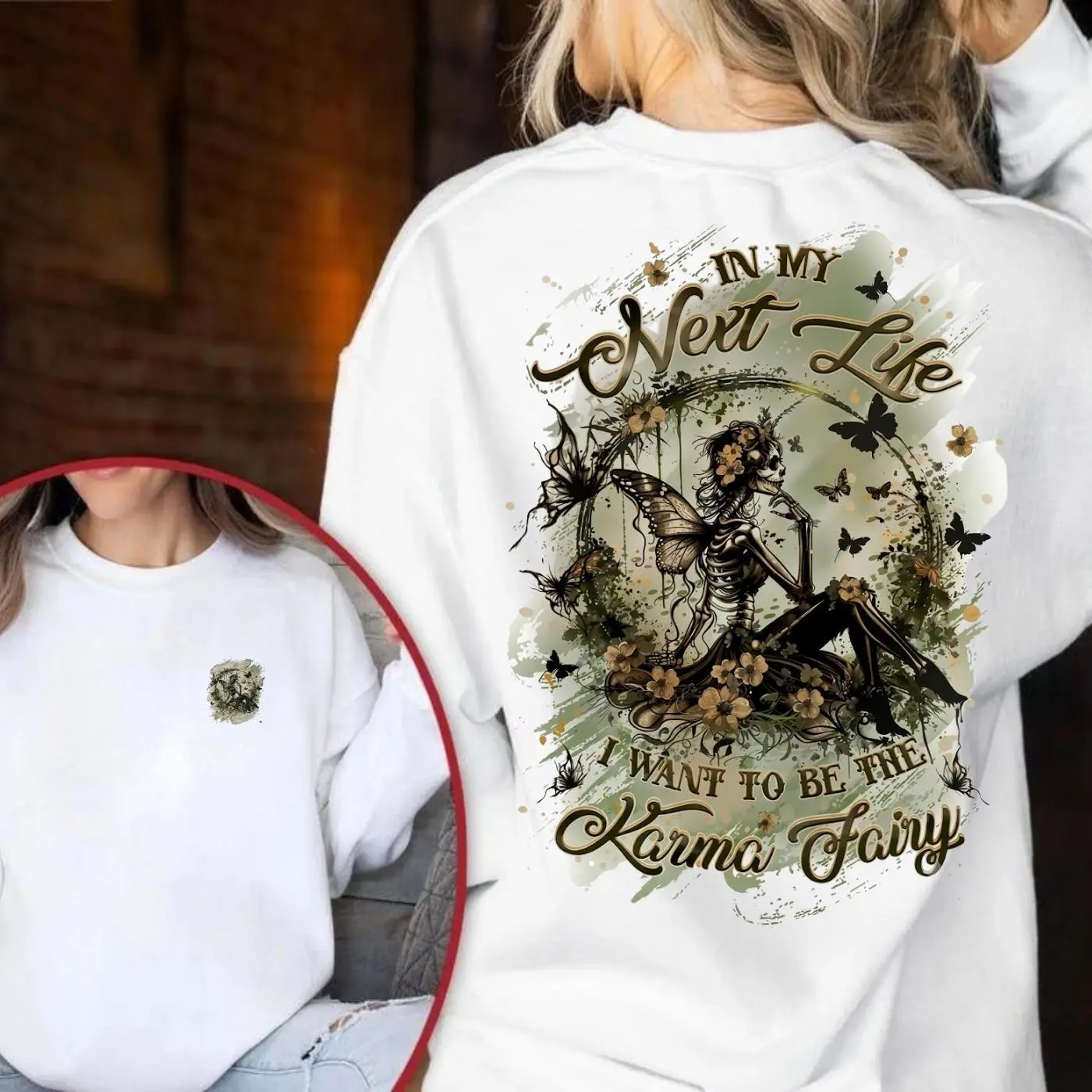 In My Next Life Karma Fairy Sweatshirt, Vintage Skeleton Fairy Crewneck, Aesthetic Gothic Cottagecore Pullover Sweater