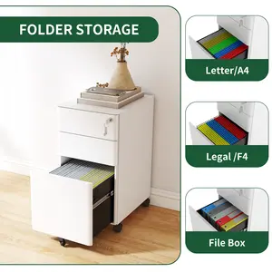 3 Drawer Mobile File Cabinet with Lock, Rolling Metal Filing Cabinet for Home Office, Fully Assembled Under Desk Storage Cabinet with Wheels for Letter A4 Files Rolling Under Desk File Cabinet