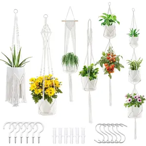 Macrame  Hangers, 6Pack  Planters for Indoor  w/ 6 Set Hangers Kit  Macromay  Hangers Indoor Flower Pots Holder Stand for Boho  Decor (POTS NOT Included)