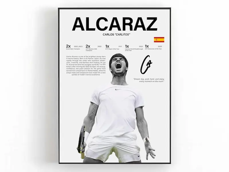 Carlos Alcaraz Poster Print UnframedTennis Wall Art Sports Room Decor Tennis Fan Gift