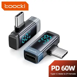 Toocki 100w Adapter Type C to Lightning, 90 Degree Bent Connector, Visual Display Design, Compatible with iPhone 15 16 17, Samsung, Xiaomi, Tablets