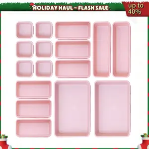 16-Piece Plastic Drawer Organizers Set - 3 Sizes, Versatile Storage Bins for Bathroom Vanity, Kitchen Utensils, Makeup, Office Supplies (Lightweight Sturdy)