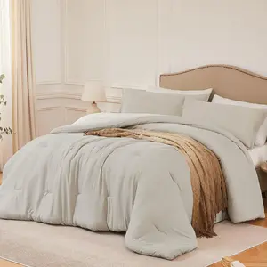 Queen Comforter Sets Oatmeal,3PCS Soft Lightweight Breathable Bedding Comforter Sets for All Season, Queen Size(90''*90'' Comforter & 2 Pillowcases)