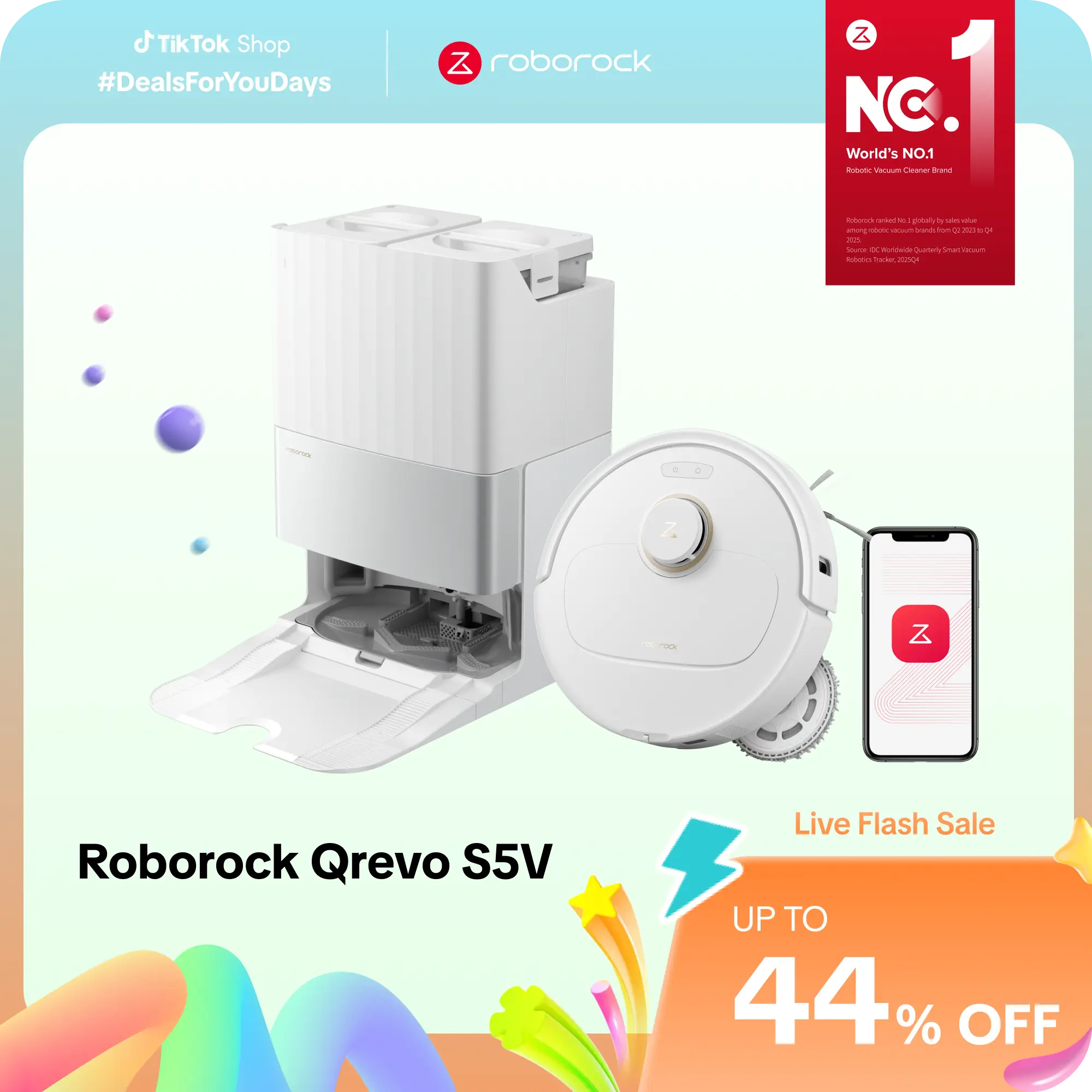 Roborock Qrevo series Robot Vacuum and Mop, 12,000Pa (Qrevo S5V), Mop Washing & Self-Cleaning, FlexiArm Edge Mopping, Warm Air Drying, Self-Emptying #DealsForYouDays #fathersdaygift