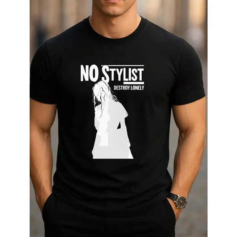 Men's Crew Neck T-Shirt Black No Stylist Destroy Lonely Graphic Tee For Casual Wear Shortsleeve Basketball