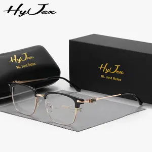 HyJex Unisex Anti-Blue Light Glasses Vintage-Inspired Neutral-Lens Eyewear Lightweight Frame with Refined Metal Accents for Subtle Sophistication
