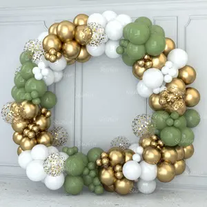 Sage Green Balloon Garland Arch Kit,122pc Green White Latex Balloon for Birthday Wedding Party Decoration,Gold Confetti Balloon Baby Shower Decor