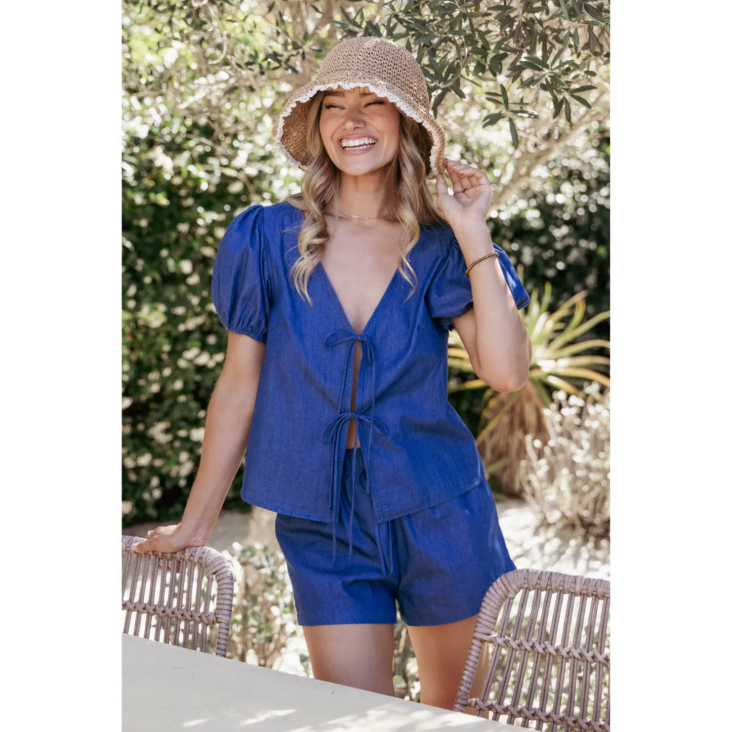 Dominic Tie Front Top - Denim