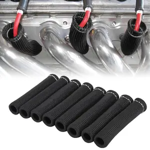 8 PCS 2500° Spark Plug Wire Heat Shield Sleeve 6 Inch Spark Plug Boot Protector Wrap for Ls1/Ls2 Sbc Bbc 350 454 Plug Wire Covers Black