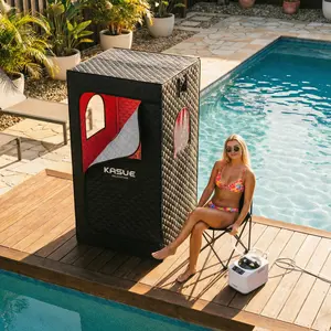 KASUE Upgraded Infrared Sauna Box for Relaxation,Detoxification,Portable Steam Sauna for Home with XL Steamer,Folding Chair,Multiple Layered Full Body Sauna Tent for Spa,Indoor,Outdoor,Gym-Black