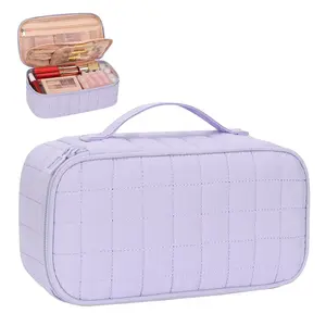 Small Makeup Bag,Portable Cute Travel Makeup Bag Pouch for Women Girls Makeup Brush Organizer Cosmetics Bags with Compartment-Purple