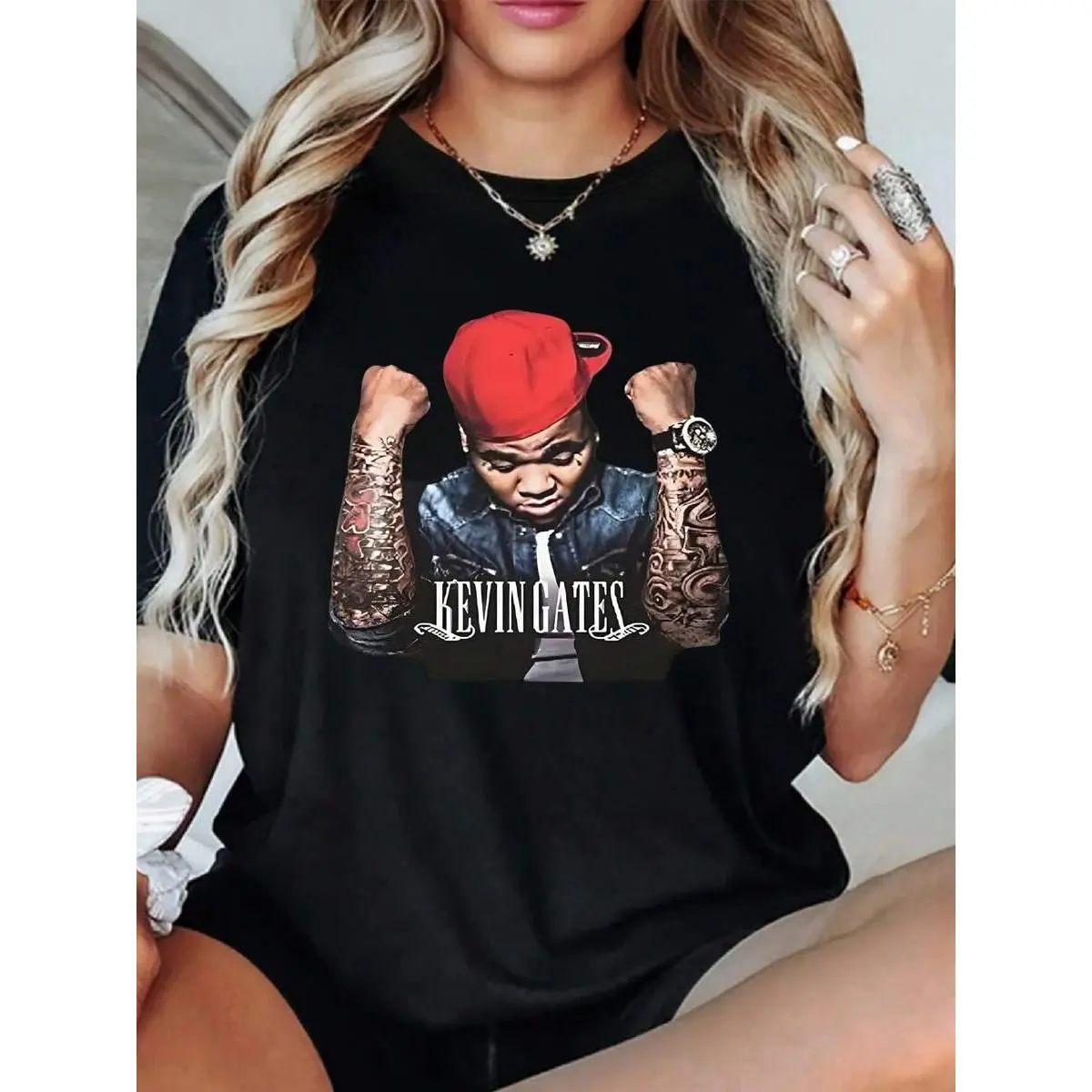 Kevin Gates Women's 100% Cotton Casual T-Shirt 220g Hip Hop Style Digital Print Summer Tops Loose Fit Short Sleeve TShirt