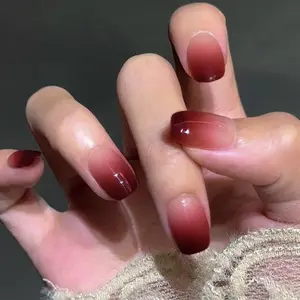 Old Money Aesthetic Semi Cured Gel Nail Strips 20+6 Individual Trial Strips | Deep Wine Red Ombre | Includes 6 Extra Strips to Try | 5-Min UV Cure | OAUEE