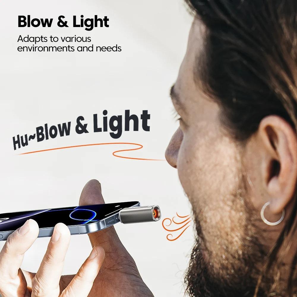 Unisex Modern USB-C Mini Electric Lighter - Plug&Play, Blow-to-Light, Flameless, Windproof, Fast Ignition with Tungsten Wire, Smart Auto-Off, Overheat Prevention, Universal Power for Camping & Hiking, Outdoor Camping, Prevents Overheating