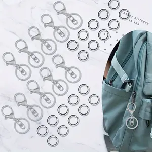 30 Pcs Lobster Claw Clasps Keychain and Open Steel Ring Metal Lobster Clasp Swivel Trigger Clips for DIY Craft Jewelry Making Fashion Accessories