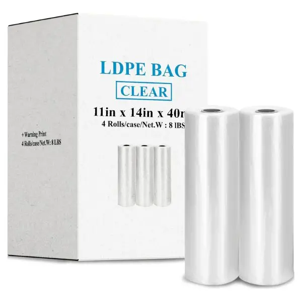 Clear Produce Bags 388 Pcs - Heavy Duty LDPE Plastic Fruit & Vegetable Storage Bags on a Roll, 11" x 14", 4 Rolls, Extra Thick 40 Micron