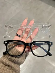 2 Pairs Trendy Anti-Blue Light Glasses, Unisex Square Frame, Casual Plain Design, Lightweight Comfortable Computer Glasses for All Seasons