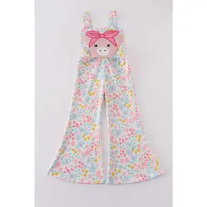Pink Floral Pig Applique Jumpsuit - As Seen in the Picture Description