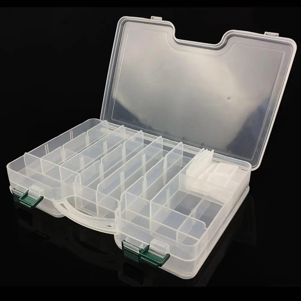 Large Double-Sided Fishing Tackle Box with 44 Compartments and Dividers (White)