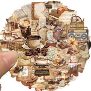 Vintage Coffee Themed Sticker, 50pcs/set Retro Coffee Cup Pattern Graffiti Sticker, DIY Decorative Sticker for Journaling Scrapbooking