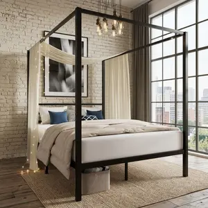 4-Post Metal Canopy Bed Frame Full Queen Size, Black Platform Bed with Under Bed Storage, Sturdy Slats Support, No Box Spring Needed, Easy Assembly Bedroom Home Furniture Decor