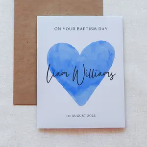 Custom Boys Baptism Heart Card