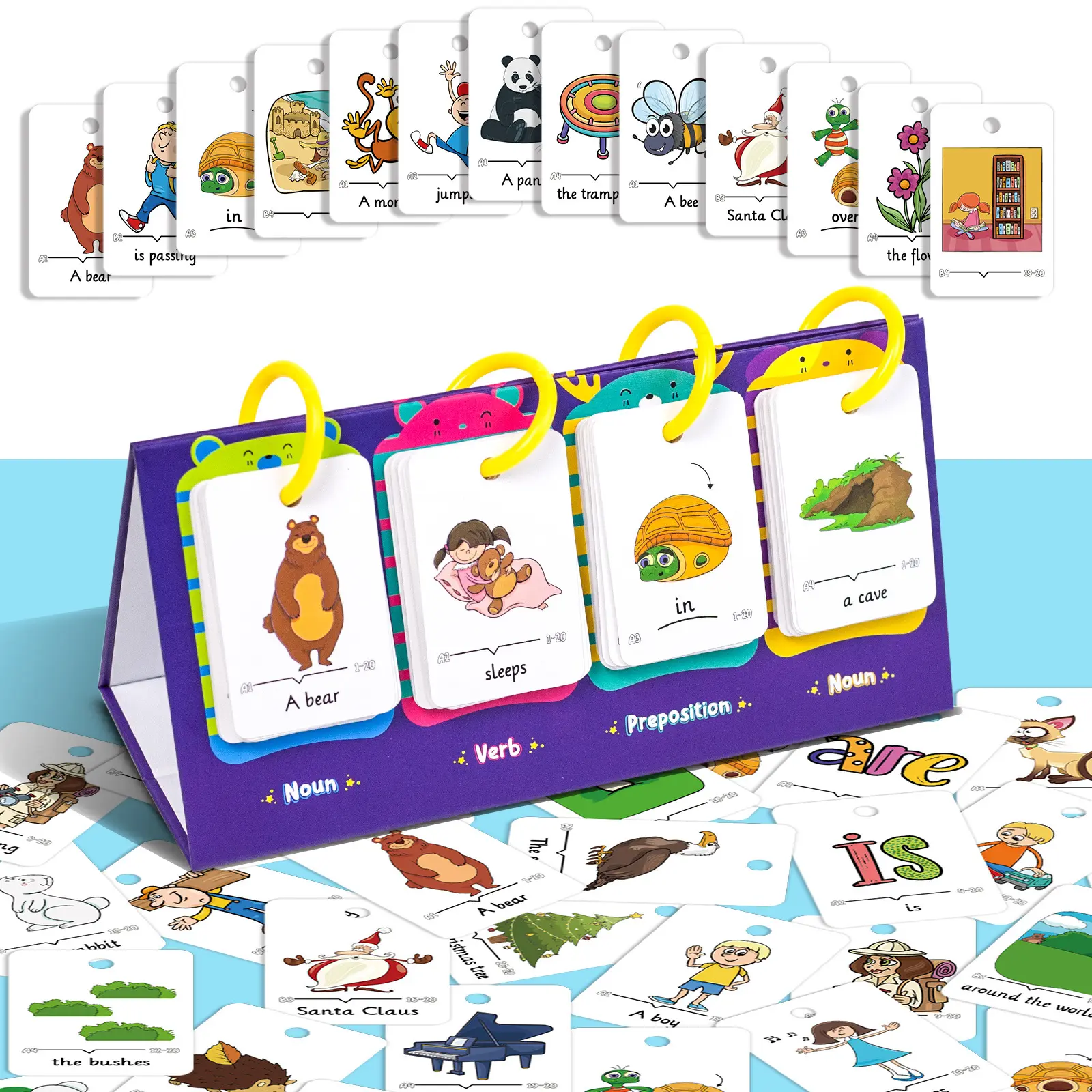Kids' English Flash Cards (Ages 3-6) - 80 Pcs, Vibrant Colorful Illustrations, 80+ Engaging Learning Themes, Word & Sentence Practice, Durable & Safe Preschool Educational Toys, Boosts Vocabulary, Encourages Early Reading Parent-Child Interactive Supplies
