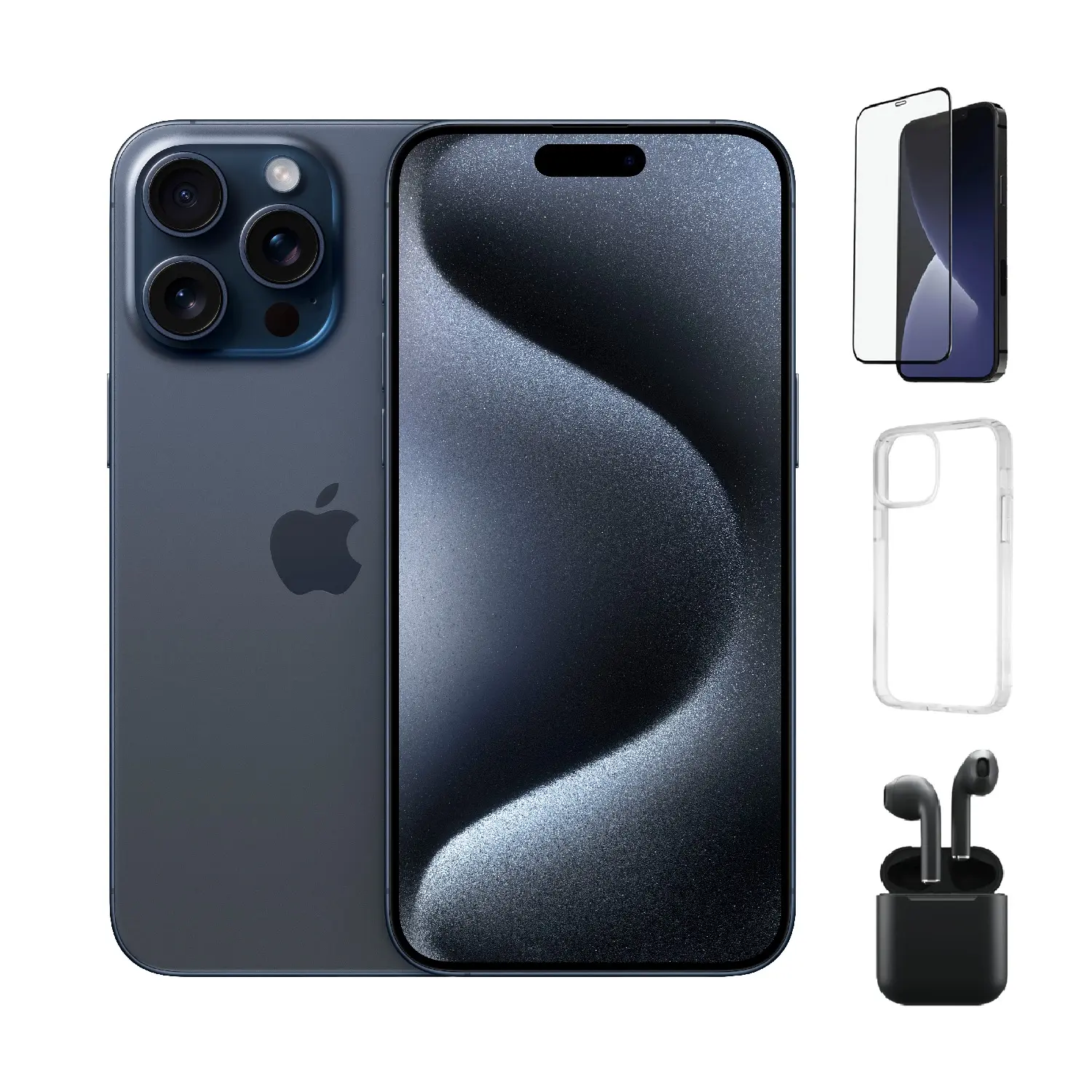 Refurbished Apple iPhone 15 Pro Max A2849 (Unlocked) Excellent Condition with Case, Wireless Earbuds,Tempered Glass Screen Protector & 1 Year Warranty