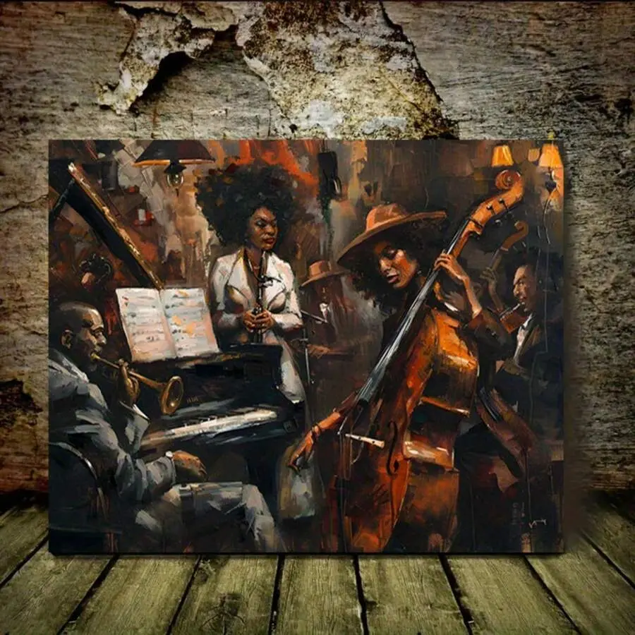 1pc Jazz Band Canvas Print - African American Music Wall Art Decoration, Suitable For Bachelor Party Decoration, Canvas Wrapped Frame, Wall Art, Suitable For Hanging Living Room And Bedroom Wall Decoration, Room Decoration