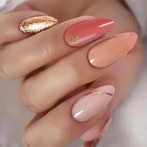 European & American Handmade Press-on Nails | Barbie Pink Wave Almond Shape | Glitter