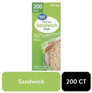 Great Value Fold Top Sandwich Bags, 200 Count