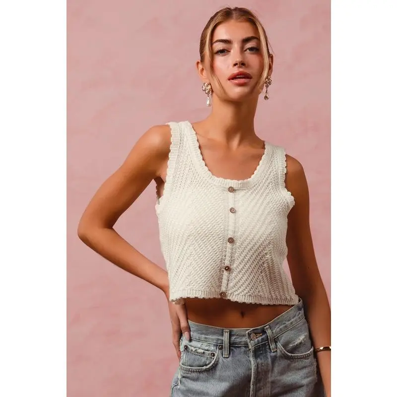 SO ME Chevron Pattern Buttoned Front Lightweight Tank Top