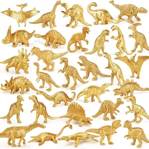 48PCS Gold Mini Dinosaur Toys – Plastic Dino Figures Party Favors, Cupcake Toppers, Prizes, Goodie Bag Fillers for Kids Birthday, Classroom, Pinata or Student Gifts