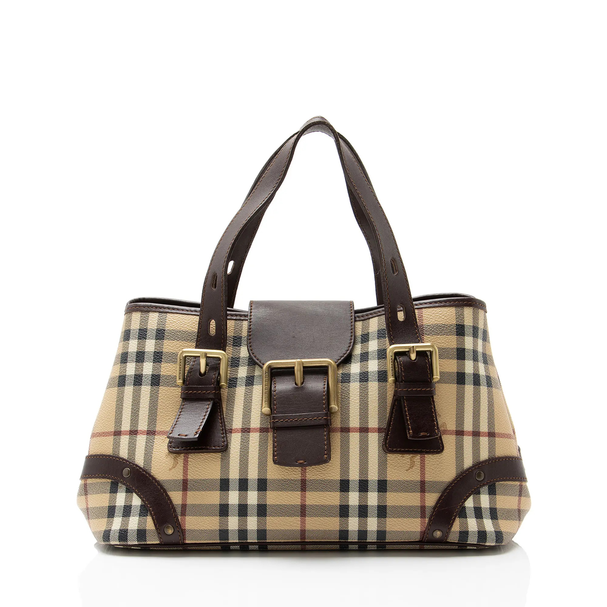 Pre-owned BURBERRY Leather Shoulder Bags Haymarket Check Buckle Satchel