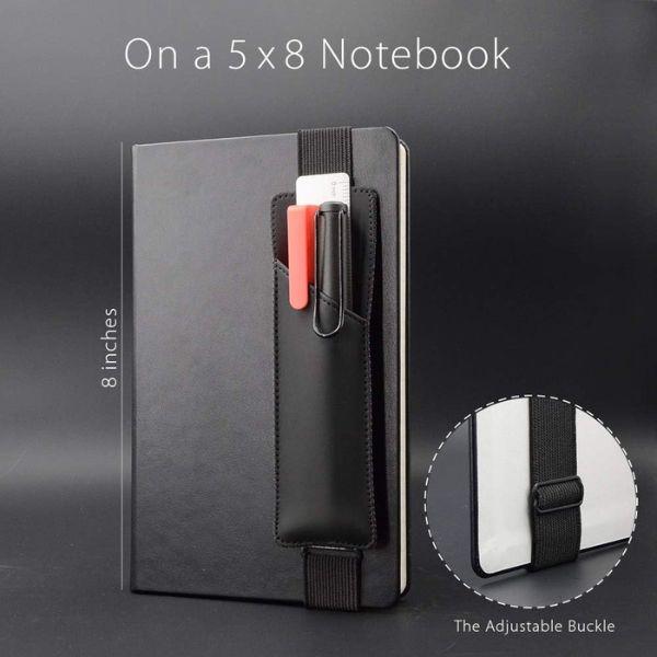 Adjustable Elastic Pen Holder for Notebooks, PU Leather Pencil Sleeve Pouch, Detachable Pen Loop for Journals, Planners & Binders, Fits 8 to 11 Inch Hardcover Notebooks, Black Adjustable Elastic Pen Holder for Notebooks, PU Leather Pencil Sleeve Pouch, Detachable Pen Loop for Journals, Planners & Binders, Fits 8 to 11 Inch Hardcover Notebooks, Black