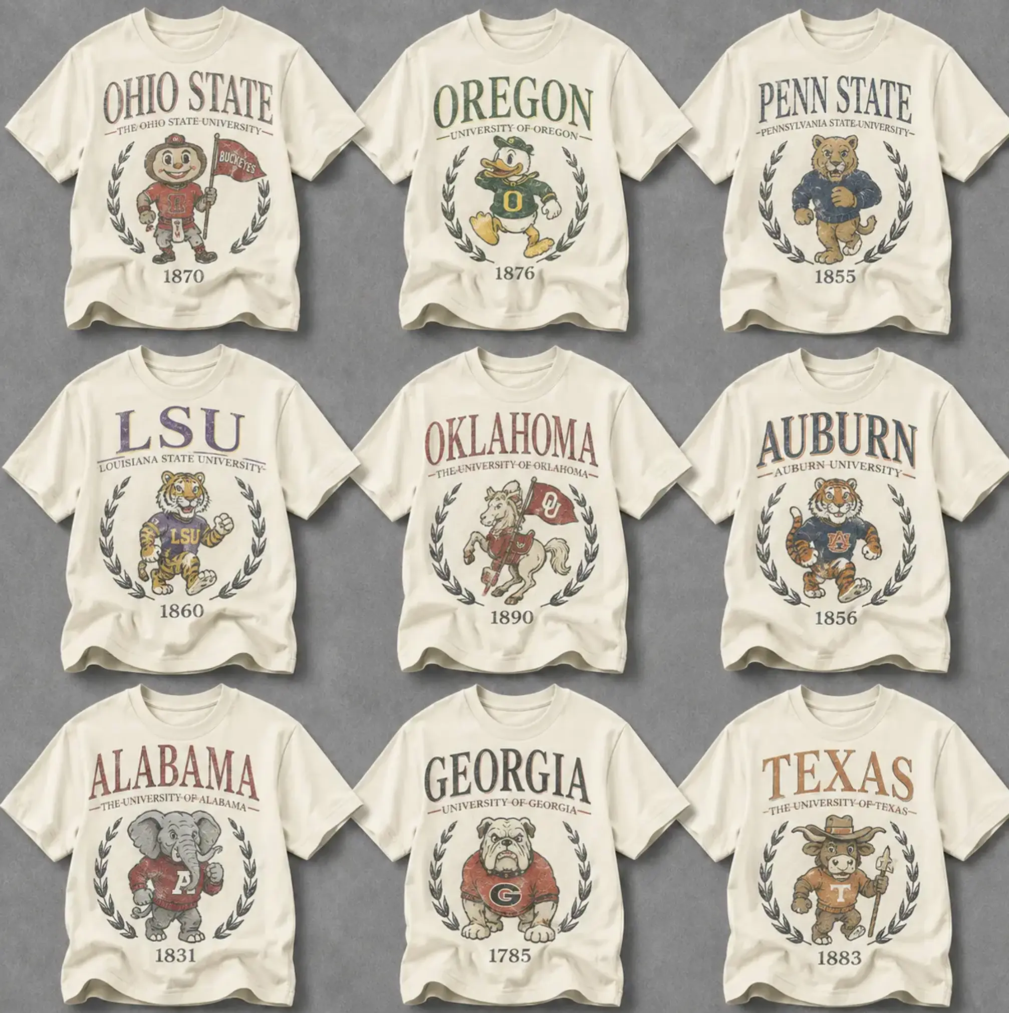 [Sale 50% off] Vintage All Team College Football Mascot Unisex T-Shirt in Sand Color, Game Day Outfit Shirt, Football Fan Apparel, Back To School College University Shirt, Gift for Football Fans