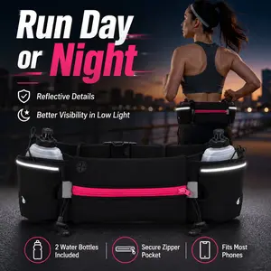 Hydration Running Belt with 2 Water Bottles, Adjustable No-Bounce Waist Pack for Running,Walking, Hiking & Marathon Training