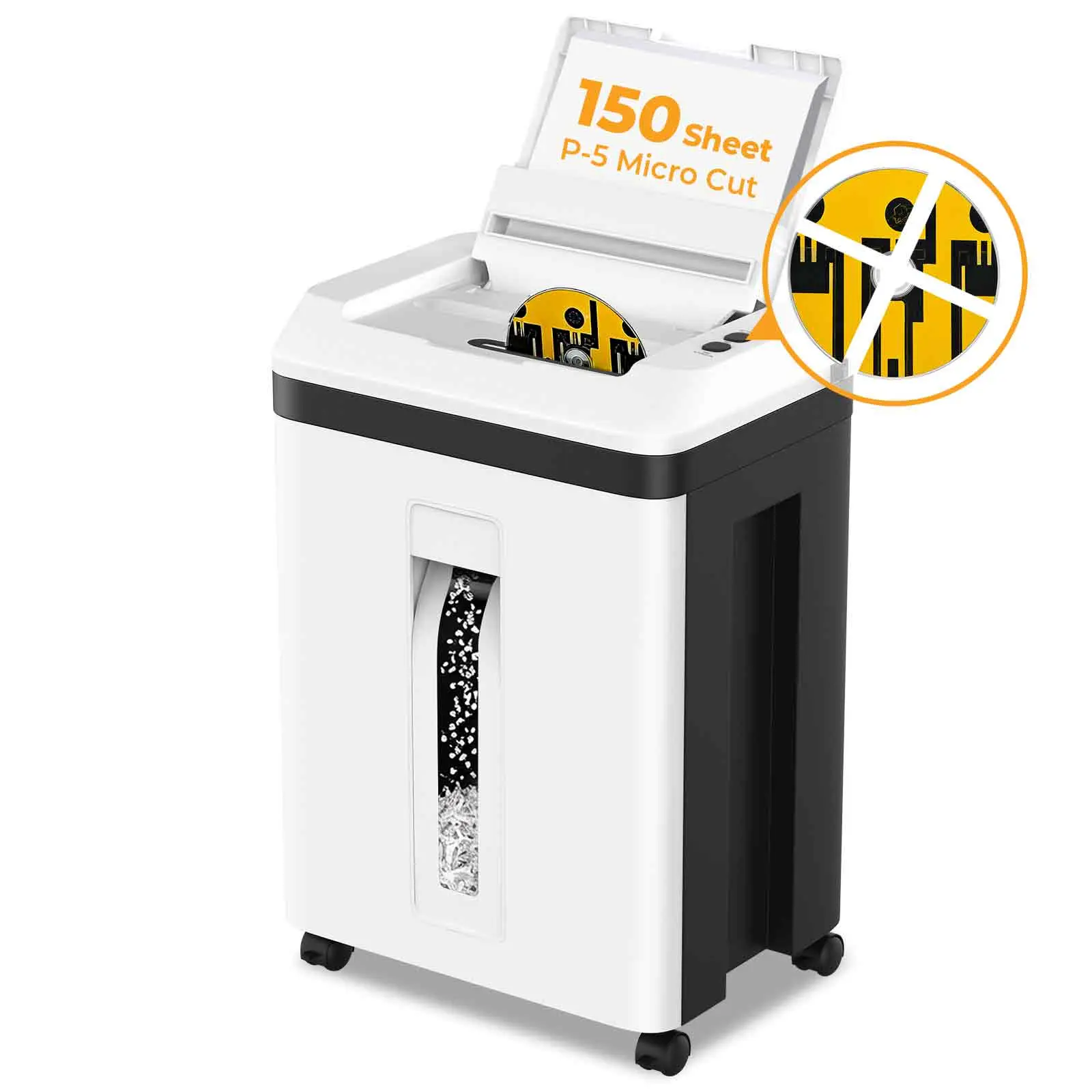 QUIETLEMON 150 Sheets Auto Feed Paper Shredder - P5 Micro Cut Heavy Duty 180W 120V Model with Manual Override, Shreds Credit Cards/CDs/Staples, 5.3 Gal Bin for Home Office