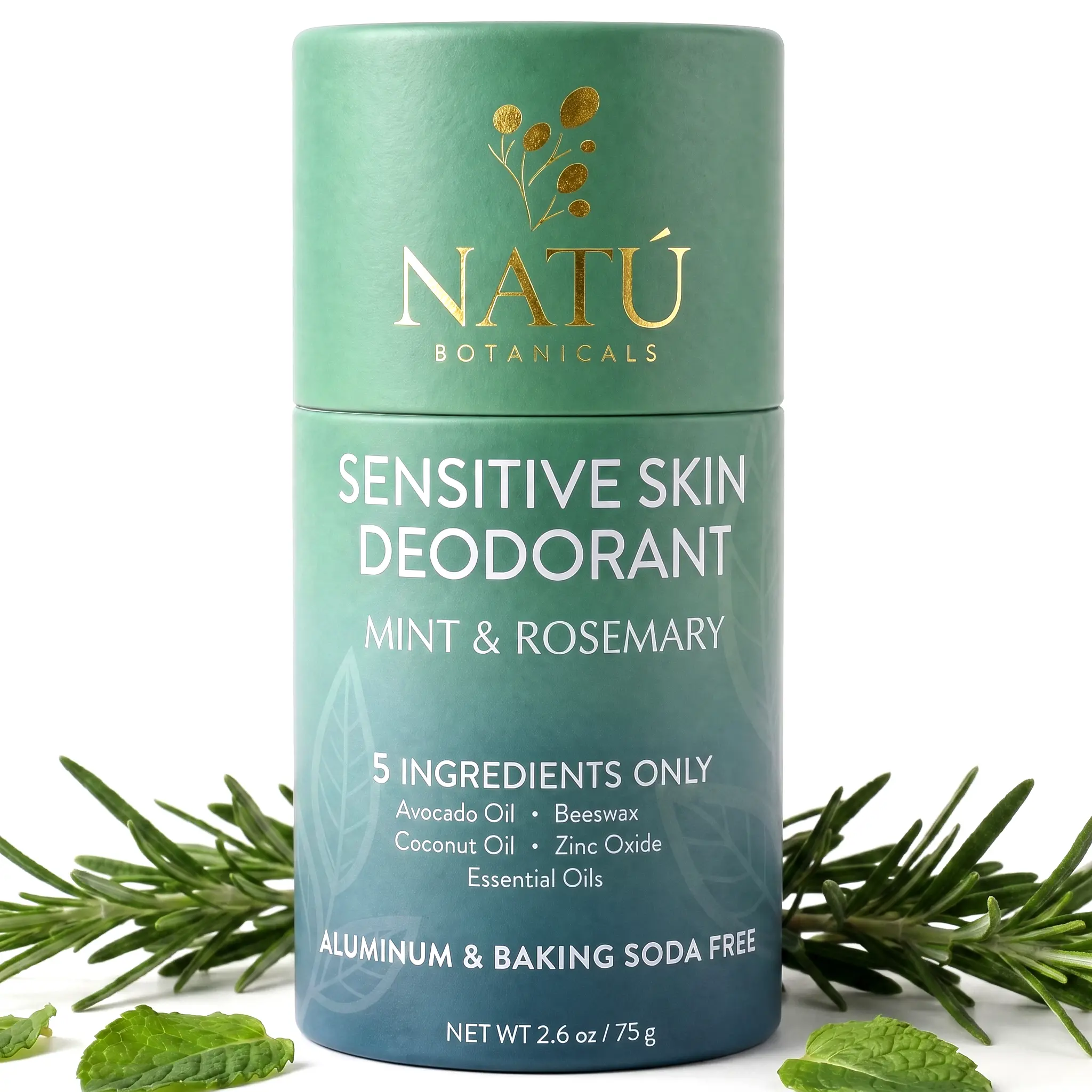 Natú Botanicals Rosemary & Mint Sensitive Skin Deodorant | Aluminum-Free & Baking Soda-Free | 24 hour protection