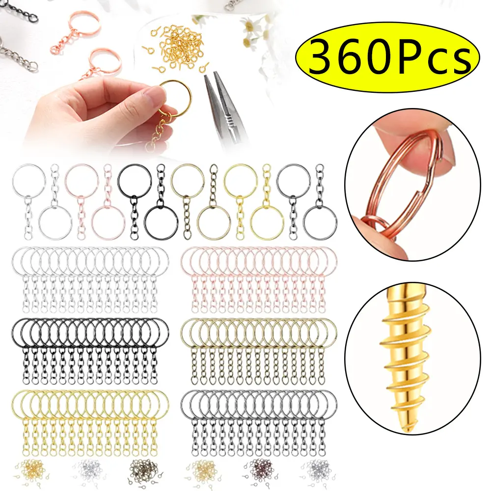 360-Piece DIY Keychain Making Set for Jewelry Crafts - Keychain Rings, Jump Rings, Small Screw Eye Pins for Charms, Pendants (Sewing Accessories & Haberdashery)