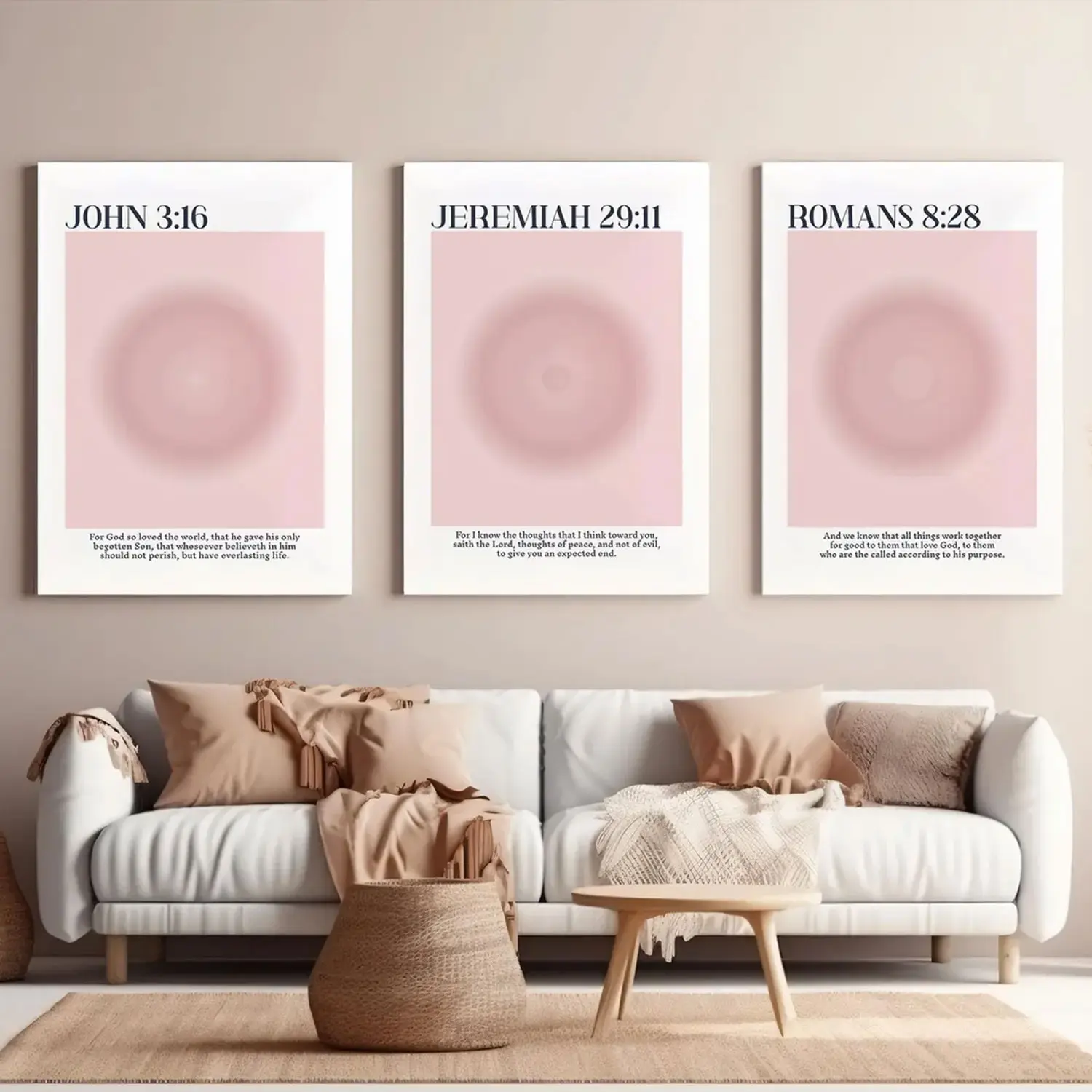 Pink Bible Verse Wall Art, Set of 3 Pastel Pink Christian Prints, Light Pink Aura Poster, Scripture Wall Decor For Religious Home and Decor(No frame)
