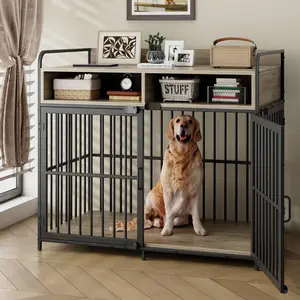 Large Furniture Dog Crate, Dog Kennel Indoor, Wood Dog Cage Table with Drawers Storage, Heavy Duty Dog Crate, Jaula para Perros, Sturdy Metal, 40.5" L×23.6" W×35.4" H