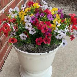 Artificial Flowers for Outdoor Indoor Garden Home Decoration, Faux Flower Daisy with Eucalyptus Leaves Fake Plants Greenery Boxwood Porch Patio, 12 Bundles (Mix Pink Red Purple Yellow)