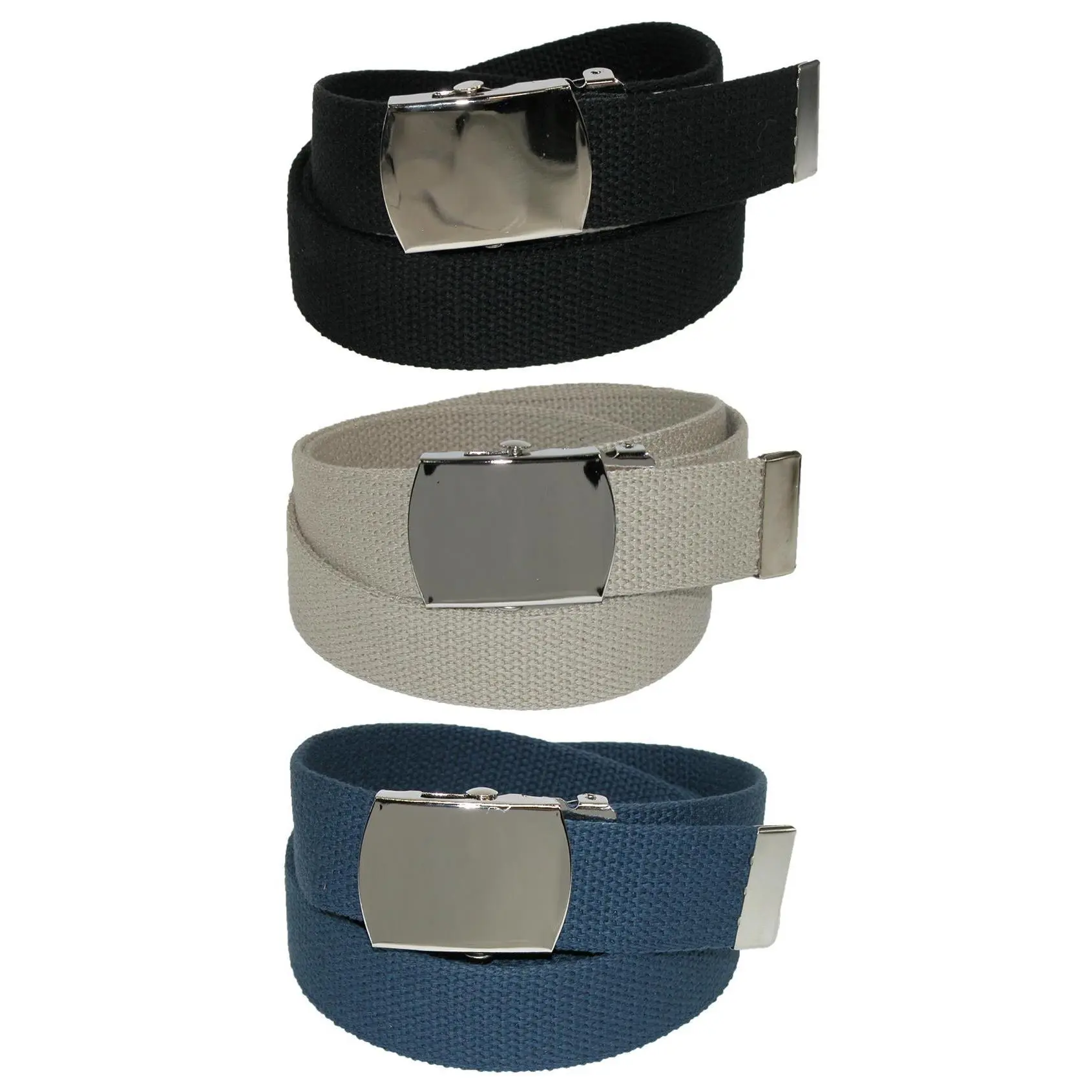 CTM Big & Tall Men's Casual Cotton Web Belt, 3-Pack with Military Style Nickel Buckle, Adjustable Cut-to-Fit up to 60", Casual Web Belt