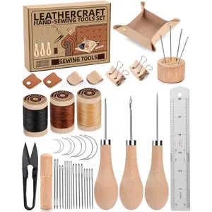 Upholstery Repair Kit, Leather Sewing Kit with Thick Handle Sewing Awl, Upholstery Thread, Sewing ,  and Thread Kit Heavy Duty Sewing Tools for Repairing DIY Leather Crafts