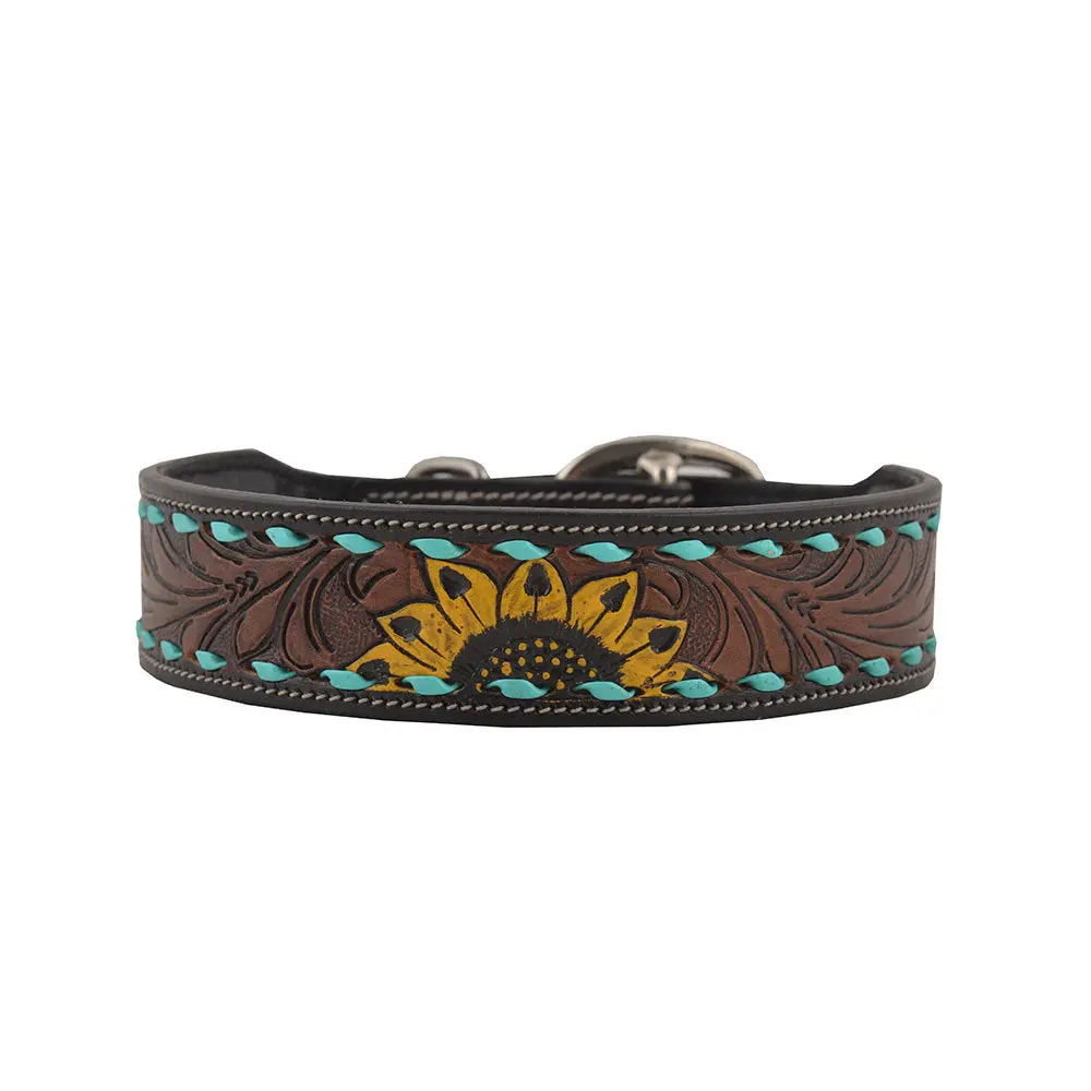 Hand-Tooled Pattern Cowhide Leather Dog Collar - 1.5 in Wide, Multi-Size 16.5-24.5 in Length, Outdoor Pet Accessory for Dogs