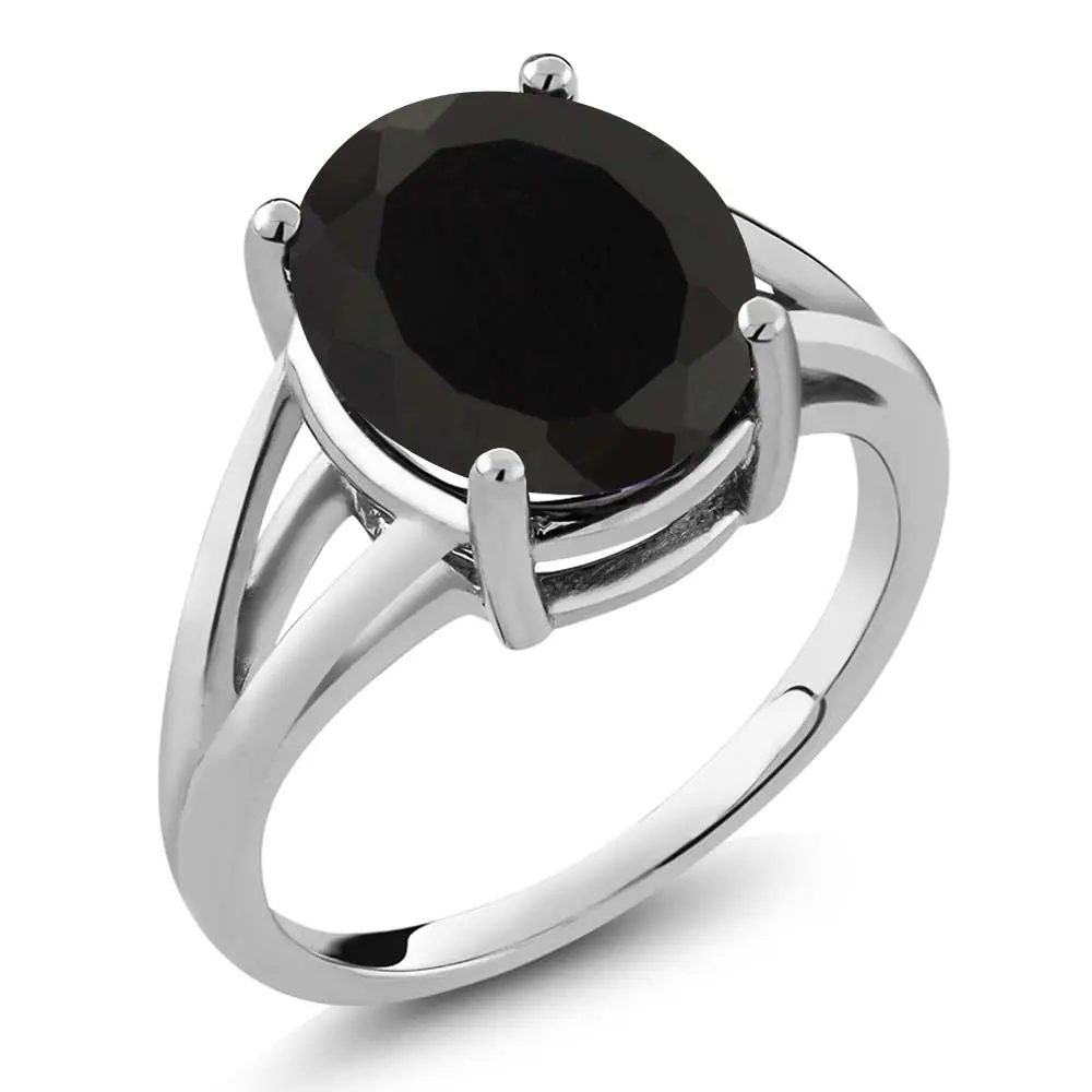 4.10 Cttw Black Onyx Ring For Women | 925 Sterling Silver | Gemstone December Birthstone | Oval 12X10MM