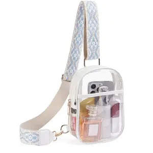 Clear Bag for Stadium Events Approved 4-Pockets Clear Sling Bag for Women Men Clear Crossbody Purse for Concert Sport